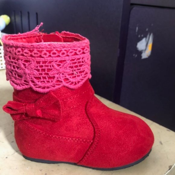 Baby Toddler Girl Faux Suede Round Toe Crochet Bow Ankle Riding Boot - Picture 11 of 12
